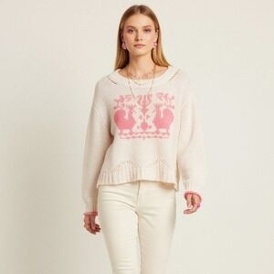 Wooden Ships Paola Buendia Pink Rooster Mohair Blend Knit Sweater S/M